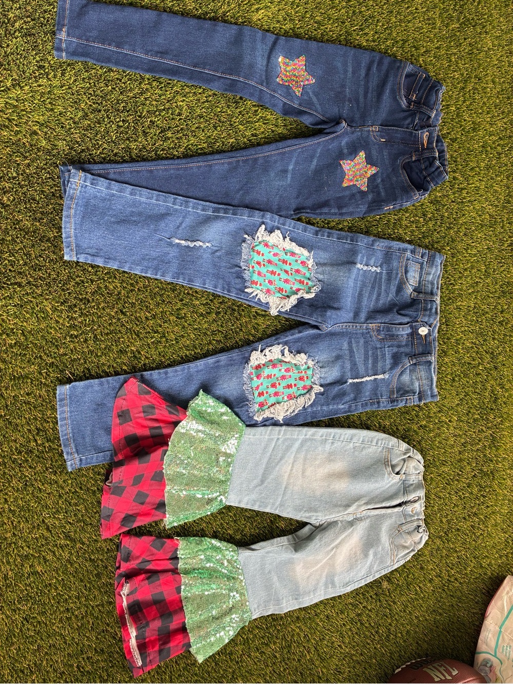 Girls' Blue Denim Patch & Ruffle Jeans - Fun Patterned Details